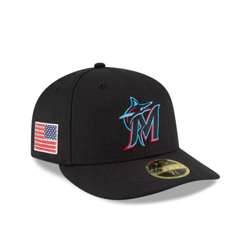 MLB Miami Marlins Crystals From Swarovski Flag Low Profile 59Fifty Fitted (LFD2582) - Black New Era Caps